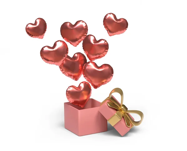 Ανοιγμένο Κουτί Δώρου Μπαλόνια Σχήμα Καρδιάς Κόβω Δρόμο Εικόνα — Φωτογραφία Αρχείου
