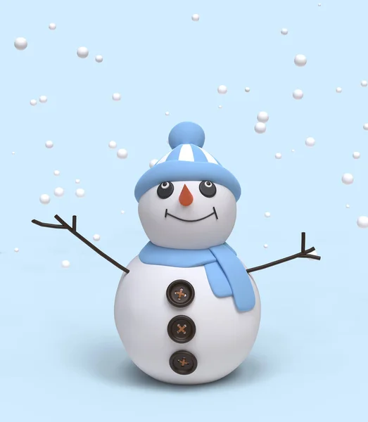 Cute Cartoon Snowman Blue Background Image — Stockfoto