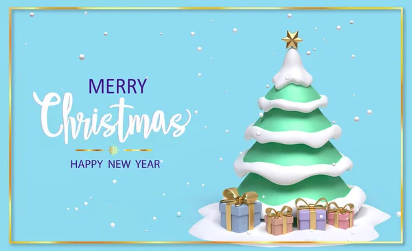 Blaue Weihnachtsgrußkarte Mit Weihnachtsbaum Illustration — Stockfoto