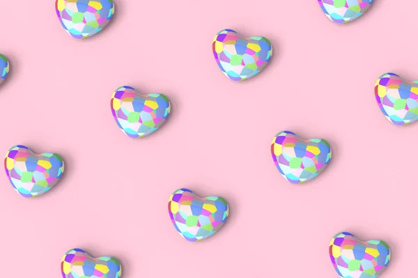 Fundo Padrão Rosa Com Corações Multicoloridos Brilhantes Ilustração — Fotografia de Stock
