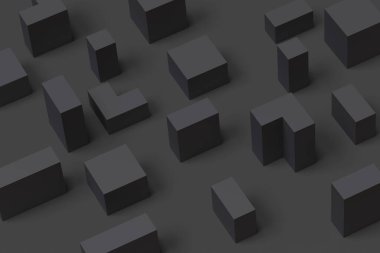 Siyah soyut geometri şekilleri şablon arkaplanı. 3B illüstrasyon.