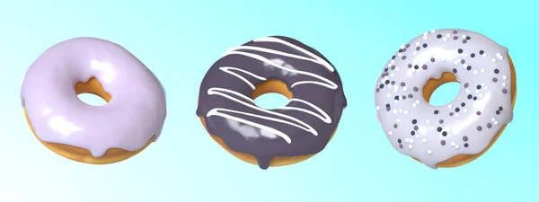 Three Different Donuts Blue Background Illustration — стоковое фото