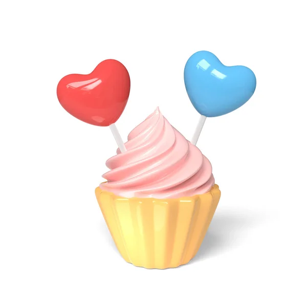 Cartoon Cupcake Heart Shape Lollipops Illustration — Stockfoto