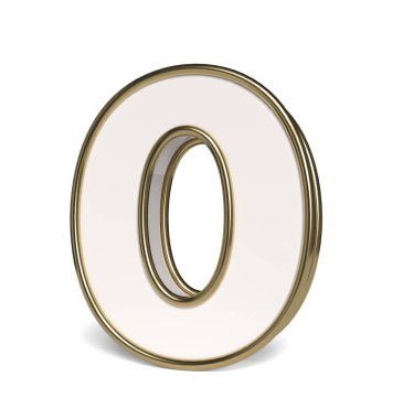 3D numbers in white and gold colors. Number 0. Collection. 