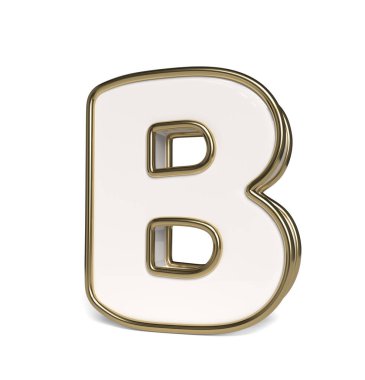 3D letter in white and gold colors. Letter B