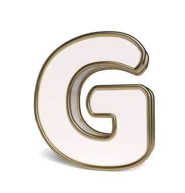 3D letter in white and gold colors. Letter G