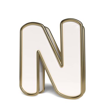 3D letter in white and gold colors. Letter N