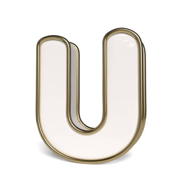 3D letter in white and gold colors. Letter U