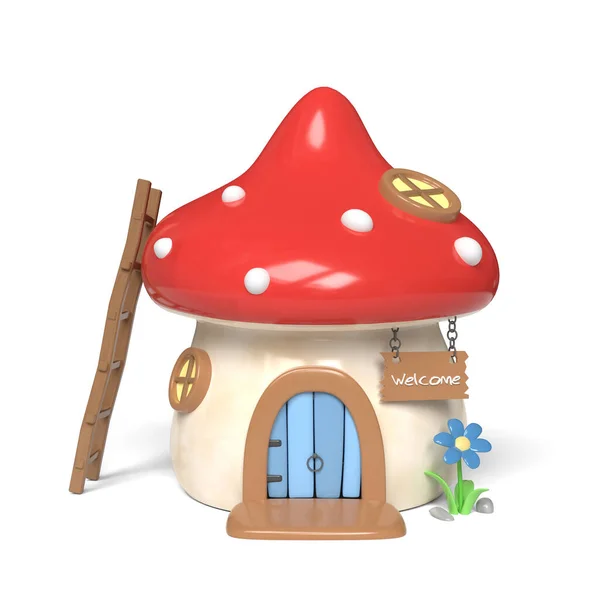 可爱的卡通蘑菇屋 3D插图 — 图库照片