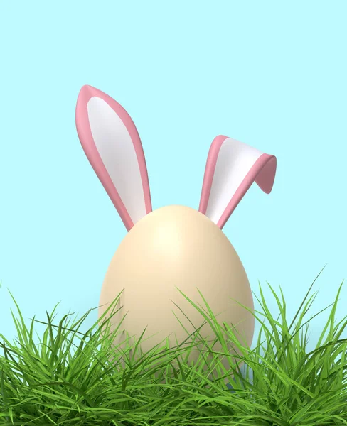 Яйцо Кроличьими Ушами Зеленой Траве Пасхальная Концепция Иллюстрация — стоковое фото