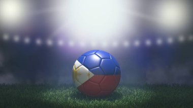 Parlak bulanık stadyum arka planında bayrak renginde futbol topu. Filipinler. 3B resim