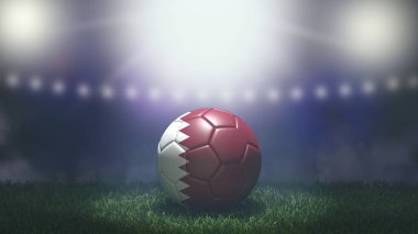 Parlak bulanık stadyum arka planında bayrak renginde futbol topu. Katar. 3B resim