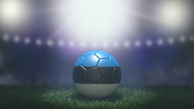 Parlak bulanık stadyum arka planında bayrak renginde futbol topu. Estonya. 3B resim
