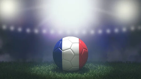 Fotbalový Míč Barvách Vlajky Jasně Rozmazané Pozadí Stadionu Francie Obrázek — Stock fotografie