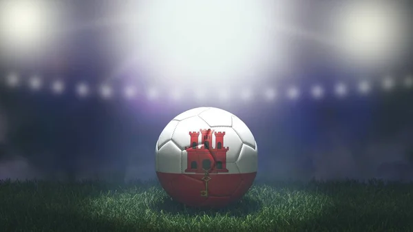 在明亮而模糊的体育场背景上 足球是旗色的 直布罗陀 3D图像 — 图库照片