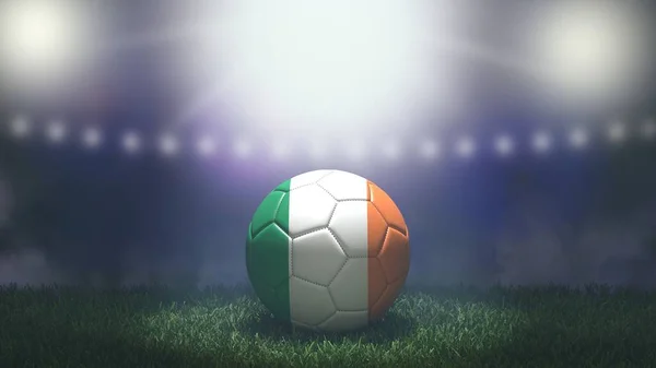 在明亮而模糊的体育场背景上 足球是旗色的 爱尔兰 3D图像 — 图库照片