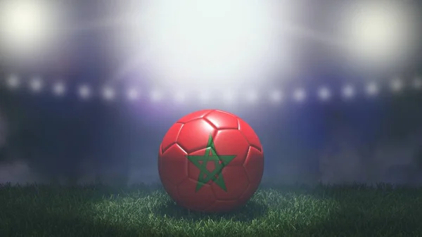 Pallone Calcio Colori Bandiera Uno Sfondo Luminoso Stadio Sfocato Marocco — Foto Stock