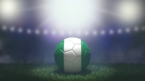 在明亮而模糊的体育场背景上 足球是旗色的 尼日利亚 3D图像 — 图库照片