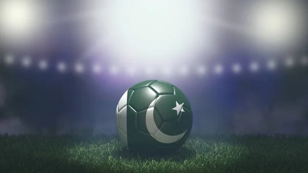 Parlak Bulanık Stadyum Arka Planında Bayrak Renginde Futbol Topu Pakistan — Stok fotoğraf