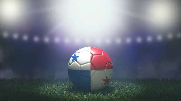 在明亮而模糊的体育场背景上 足球是旗色的 巴拿马 3D图像 — 图库照片