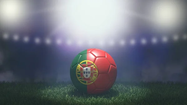 Pallone Calcio Colori Bandiera Uno Sfondo Luminoso Stadio Sfocato Portogallo — Foto Stock
