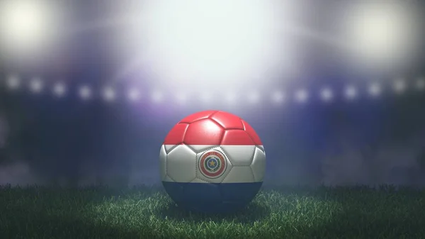 在明亮而模糊的体育场背景上 足球是旗色的 巴拉圭 3D图像 — 图库照片
