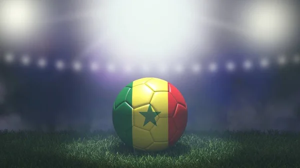 明るいぼやけたスタジアムの背景にフラグの色でサッカーボール セネガル 3D画像 — ストック写真