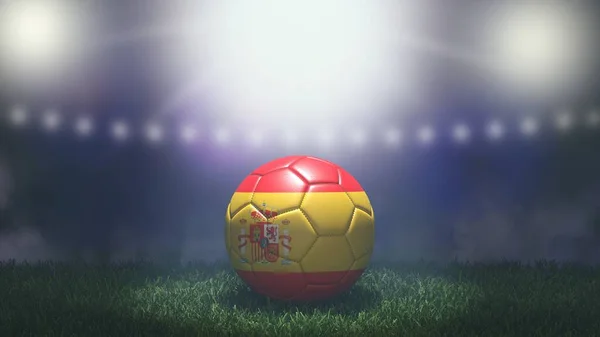 在明亮而模糊的体育场背景上 足球是旗色的 西班牙 3D图像 — 图库照片