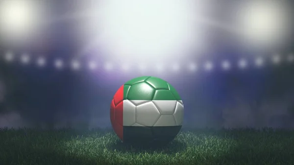 在明亮而模糊的体育场背景上 足球是旗色的 阿联酋 3D图像 — 图库照片