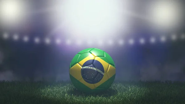 Soccer Ball Flag Colors Bright Blurred Stadium Background Brazil Image — Stock Photo, Image