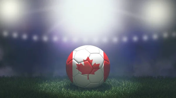 Fotbalový Míč Barvách Vlajky Jasně Rozmazané Pozadí Stadionu Kanada Obrázek — Stock fotografie