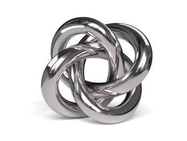 Beyaz arka planda metal torus düğümü. 3d resim