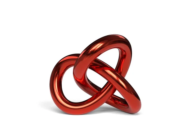 白い背景に赤い金属のトーラスの結び目 3D画像 — ストック写真