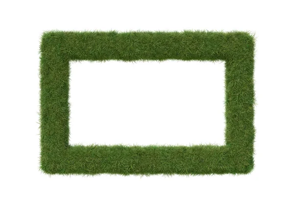 Rectangle Shape Frame Made Grass Isolated White Image — Stock Photo, Image