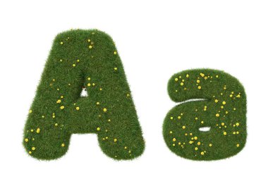 Beyaz arka planda izole edilmiş gerçekçi çim alfabesi. Tahsilat. 3B resim.