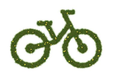 Gerçekçi ottan yapılmış bisiklet logosu. Eko taşıma konsepti. 3B illüstrasyon.