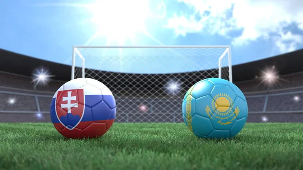Δύο Μπάλες Ποδοσφαίρου Σημαίες Χρώματα Στο Γήπεδο Θολή Φόντο Σλοβακία — Φωτογραφία Αρχείου