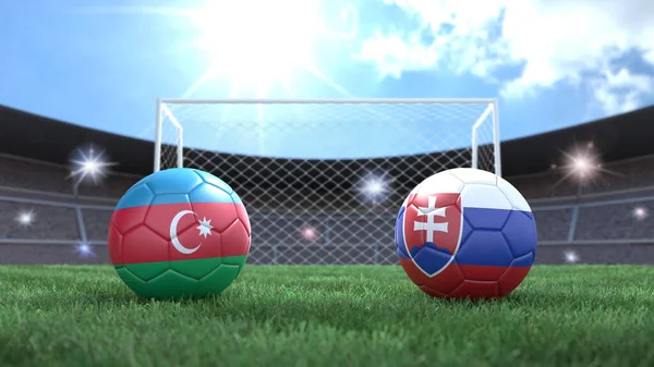 Twee Voetbal Ballen Vlaggen Kleuren Stadion Wazig Achtergrond Azerbeidzjan Slowakije — Stockfoto