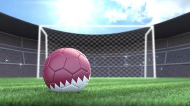 Katar futbol topu, kamera flaşlarıyla stadyuma yuvarlanıyor. 3 Boyutlu Canlandırma