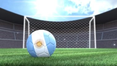 Arjantin futbol topu, kamera flaşlarıyla stadyuma yuvarlanıyor. 3 Boyutlu Canlandırma