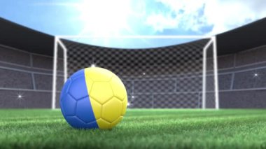 Ukrayna futbol topu, kamera flaşlarıyla stadyuma yuvarlanıyor. 3 Boyutlu Canlandırma