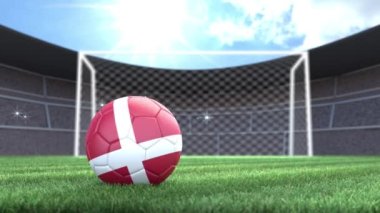Danimarka futbol topu, kamera flaşlarıyla stadyuma yuvarlanıyor. 3 Boyutlu Canlandırma
