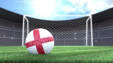 İngiltere futbol topu, stadyuma kamera flaşlarıyla yuvarlanıyor. 3 Boyutlu Canlandırma