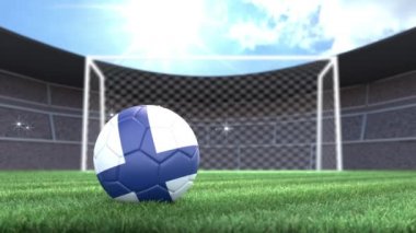 Finlandiya futbol topu, stadyuma kamera flaşı ile yuvarlanıyor. 3 Boyutlu Canlandırma
