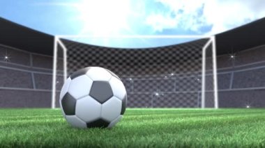 Futbol topu, kamera flaşlarıyla stadyuma yuvarlanıyor. 3 Boyutlu Canlandırma