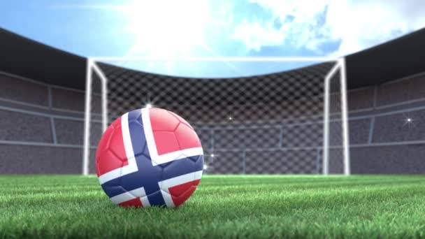 Balón Fútbol Noruega Rodando Estadio Con Flashes Cámara Animación — Vídeos de Stock