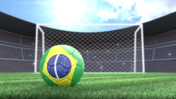 Brasiliens Fußballball Der Mit Blitzkameras Ins Stadion Rollt Animation — Stockvideo