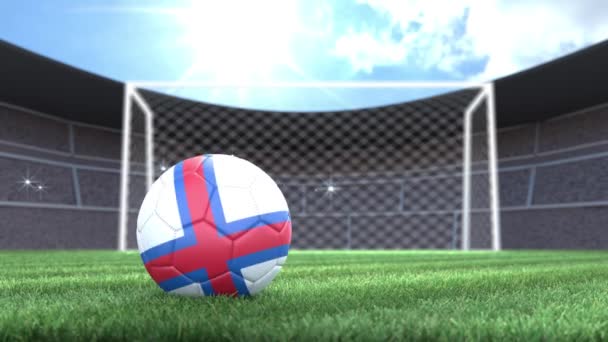 Ballon Football Des Îles Féroé Roulant Dans Stade Avec Des — Video