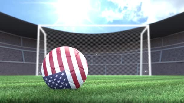 Футбольный Мяч Сша Въезжающий Стадион Фотовспышками Анимация — стоковое видео