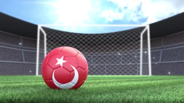 Bola Sepak Bola Turki Bergulir Stadion Dengan Kamera Berkedip Animasi — Stok Video